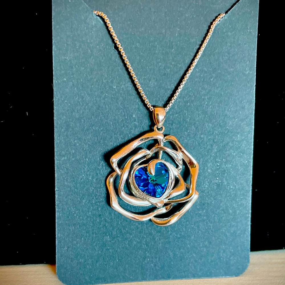 Sterling Silver & blue Gemstone blossom Pendant Necklace